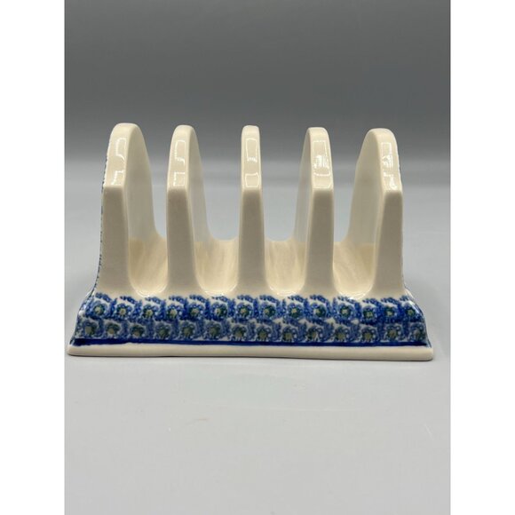 Boleslawiec Polish Ceramic Blue Floral Toast Rack Holder 4 slices or Mail Sorter - Picture 8 of 11